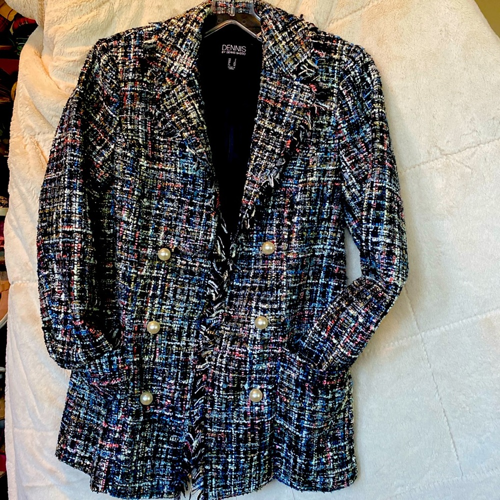 A Dennis Basso Multi Color jacket.longer/ boyfriend style.